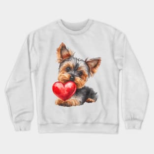 Valentine Yorkshire Terrier Holding Heart Crewneck Sweatshirt